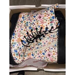 UNIONBAY Women Leather Pink Rose & Multicolor Floral Print Combat Shoes 11